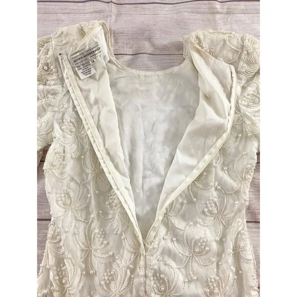 Vintage Gloria Vanderbilt Women's Ivory Lace Beaded Wedding Dress - 1XL - Picture 11 of 13